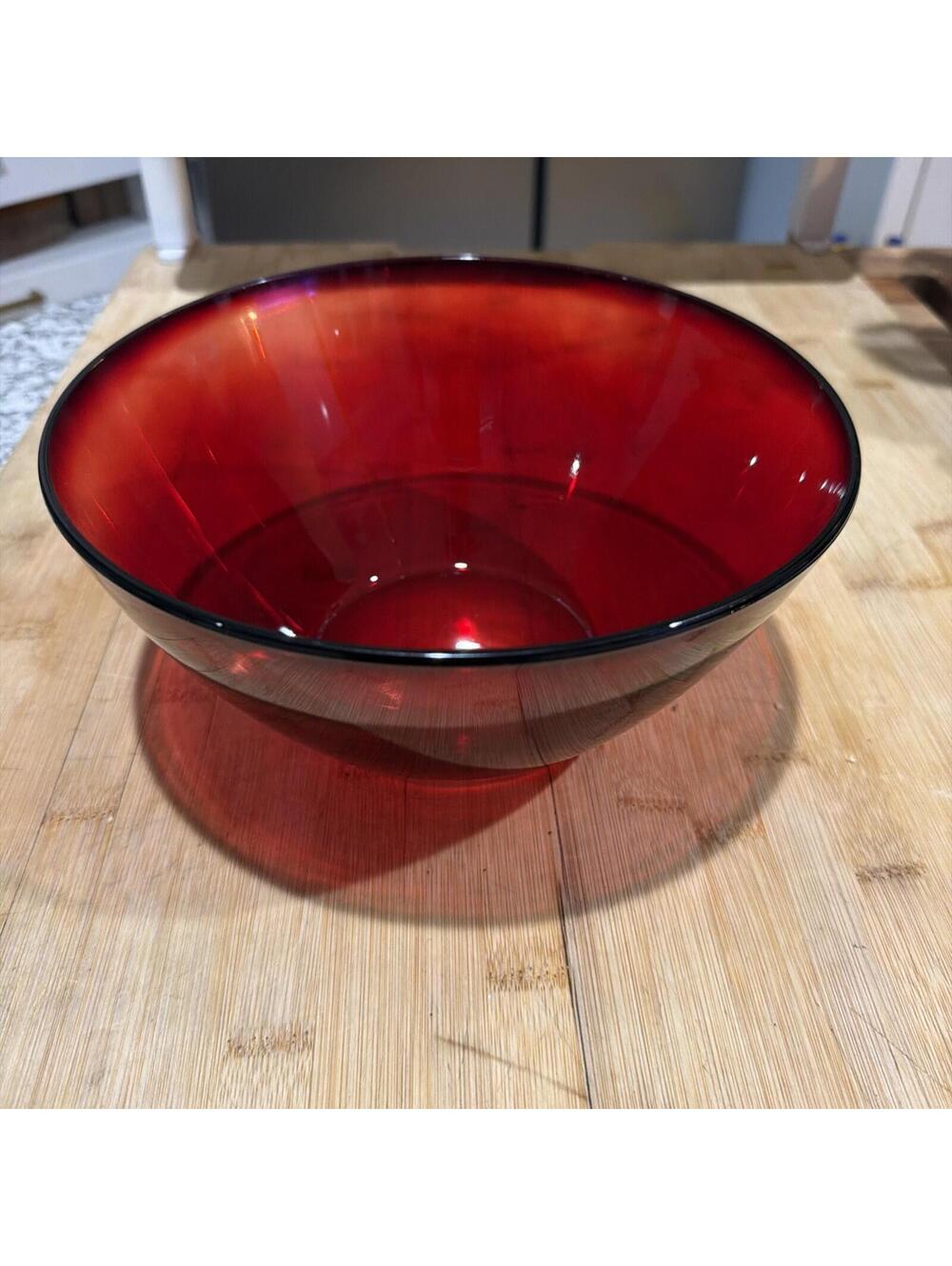 Vintage Arcoroc Classique Ruby Red Glass Serving Bowl 11” *